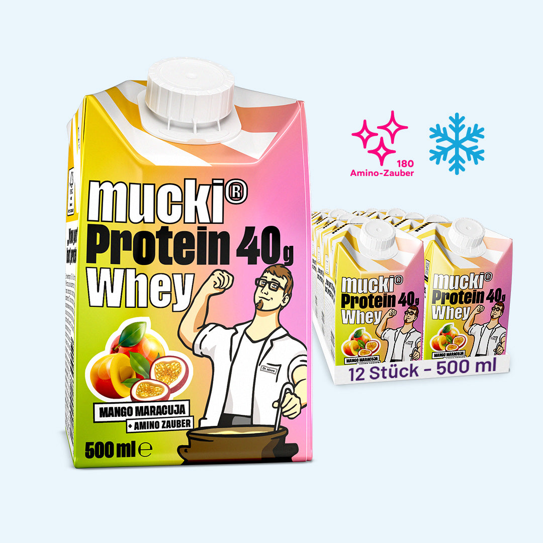 mucki Whey Protein Mango-Maracuja – 40g Protein, Amino Acid Score 180